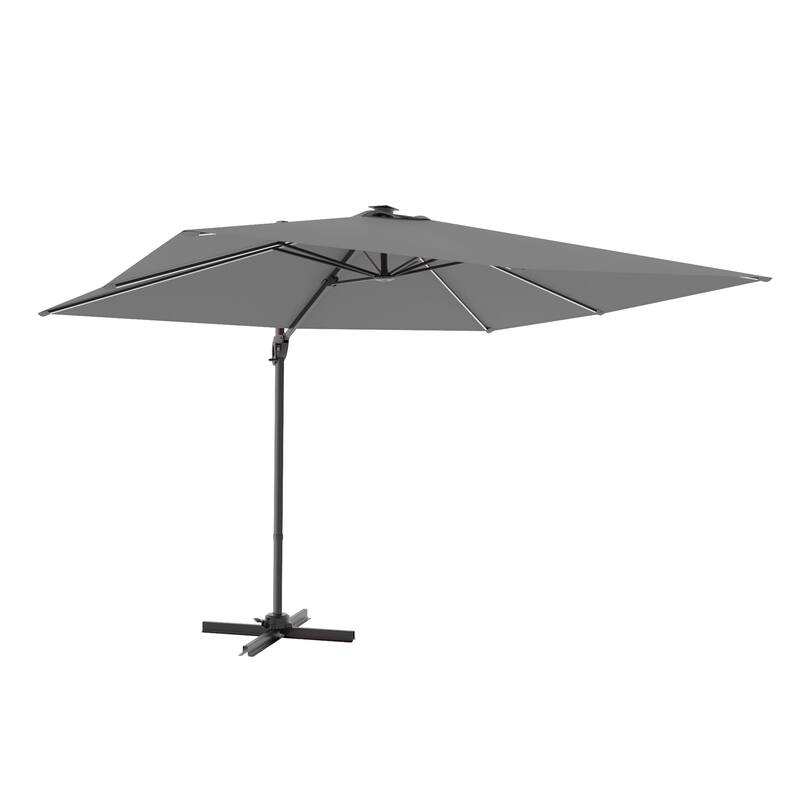 LIVOOSUN 10x8ft LED Rectangle Cantilever Umbrella Patio Offset Umbrella For Outdoor Space, Solution-Dyed Fabric, 360° Rotation