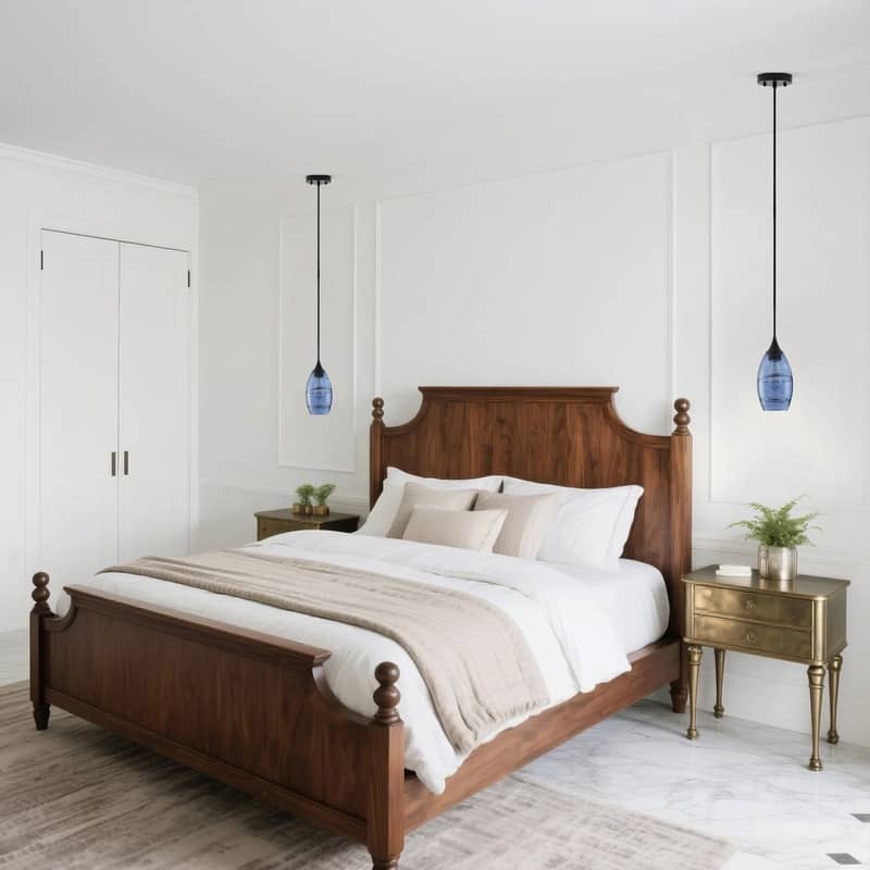 Modern Industrial Blue Glass Pendant Light Matte Black Ceiling Lamp for Kitchen Island