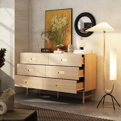 Dresser with Gold Handles - 6 Spacious Drawers for Home Organization