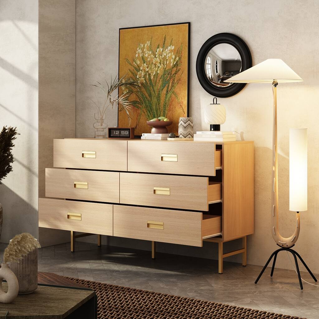 Dresser with Gold Handles - 6 Spacious Drawers for Home Organization - Overstock - 40539747 Dresser with Gold Handles - 6 Spacious Drawers for Home Organization - Overstock - 40539747