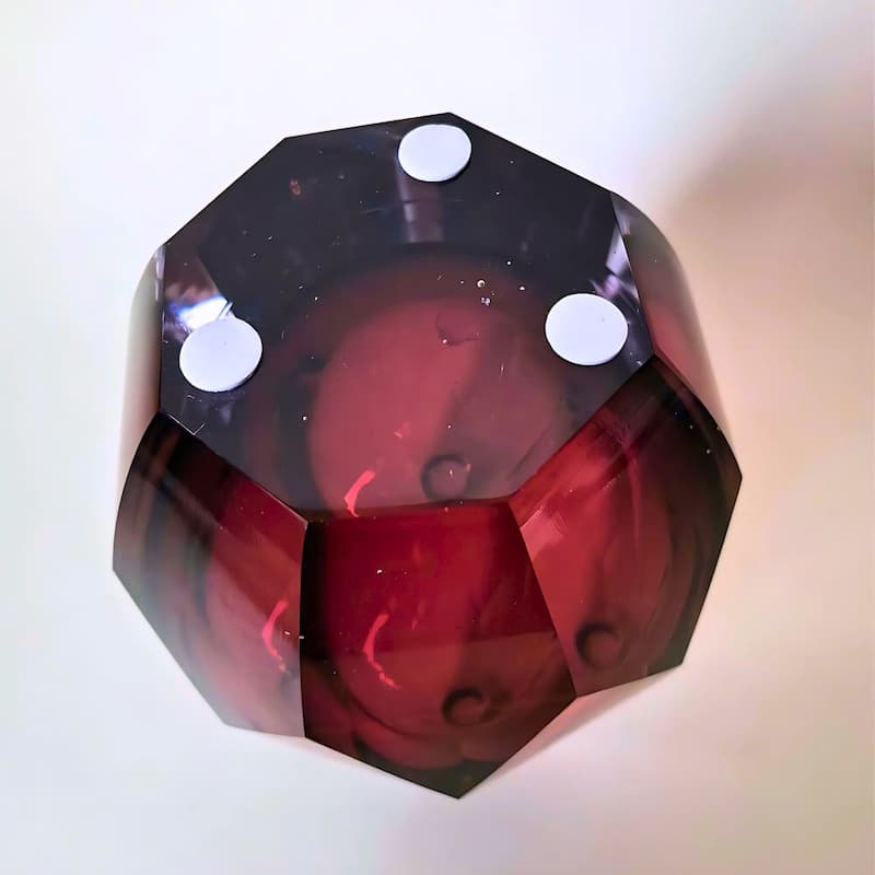 Plum Fancy Cut Glass Vase with Art Deco Inspired Geometric Design