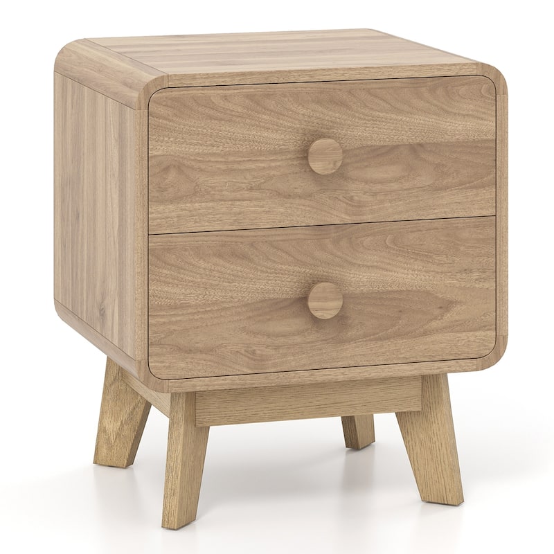 1/2 pcs Modern Night Stand Wooden Side End Table with 2 Drawers - 1 PCS White