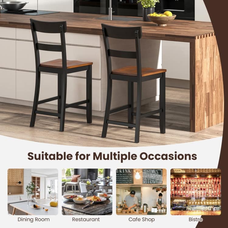 Farmhouse Dining Bar Stool Set of 2 with Solid Rubber Wood Frame - 18" x 21" x 42" (L x W x H)