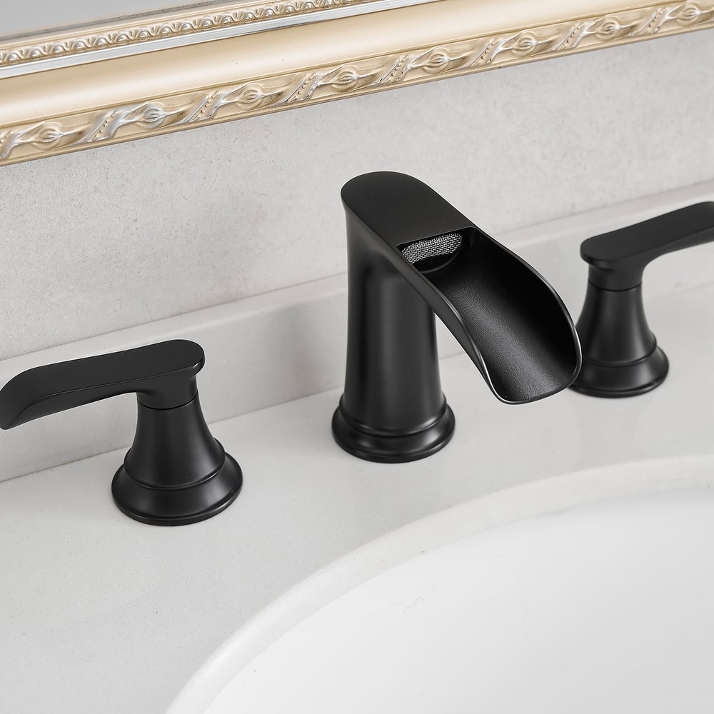 Double Handle Three-Hole Bath Waterfall Faucet with Drain