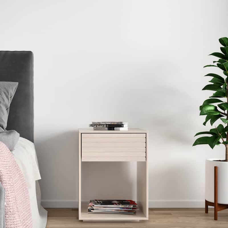 Solid Beech Wood Nightstand with a Drawer and Storage Space - 1-drawer