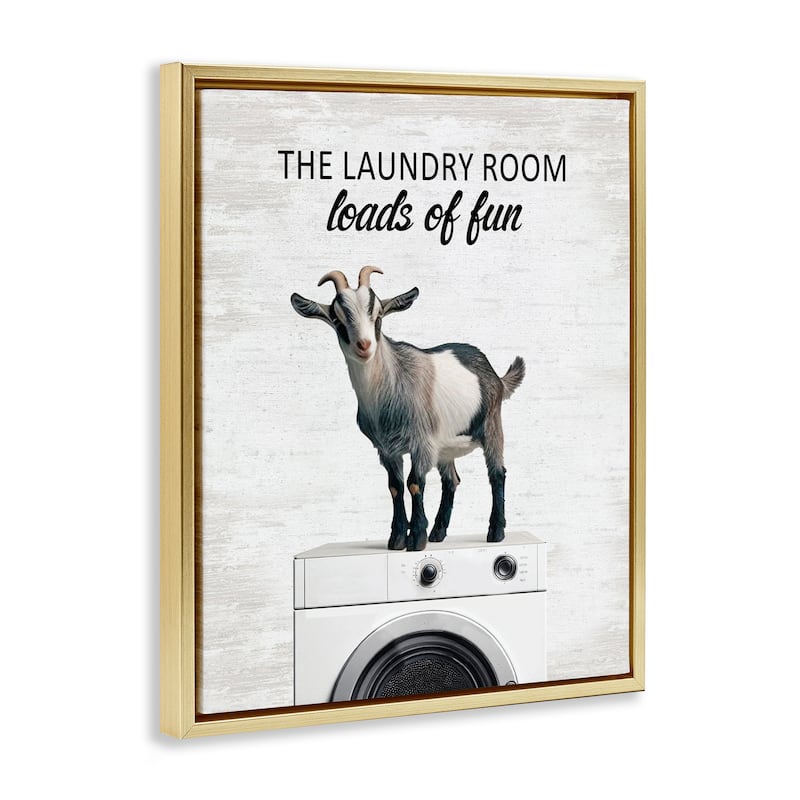 Stupell Loads of Fun Laundry Goat Framed Floater Canvas Wall Art Design By Lettered and Lined