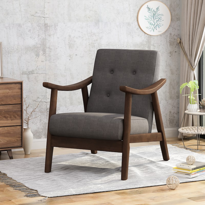 Mid Century Modern 25.25" Upholstered Button Tufted Accent Chair with Rubber Wood Legs