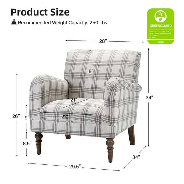 dimension image slide 4 of 6, HULALA HOME Mandan 29.5" Wide Farmhouse Accent Armchair with Solid Wood Legs