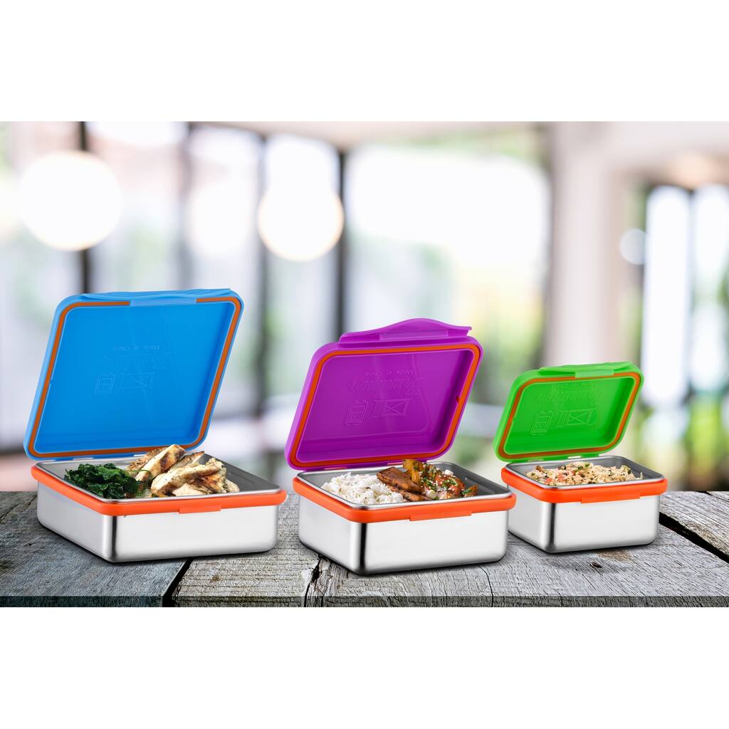Stainless Steel Food Containers with Snapping Seal Leak-proof Lids - Multi-Color - Stainless Steel Food Containers