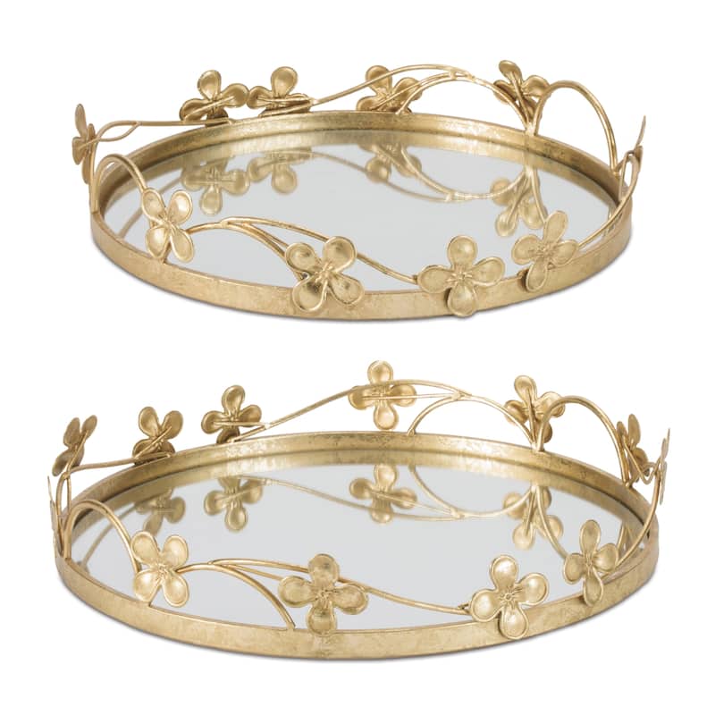 Floral Sculpted Mirror Tray (Set of 2)