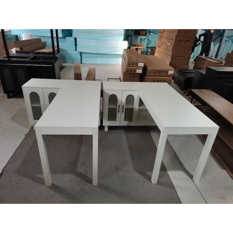 59-Inch Corner Computer Desk with File Cabinet and Shelves, L Shaped Executive Desk for Home Office