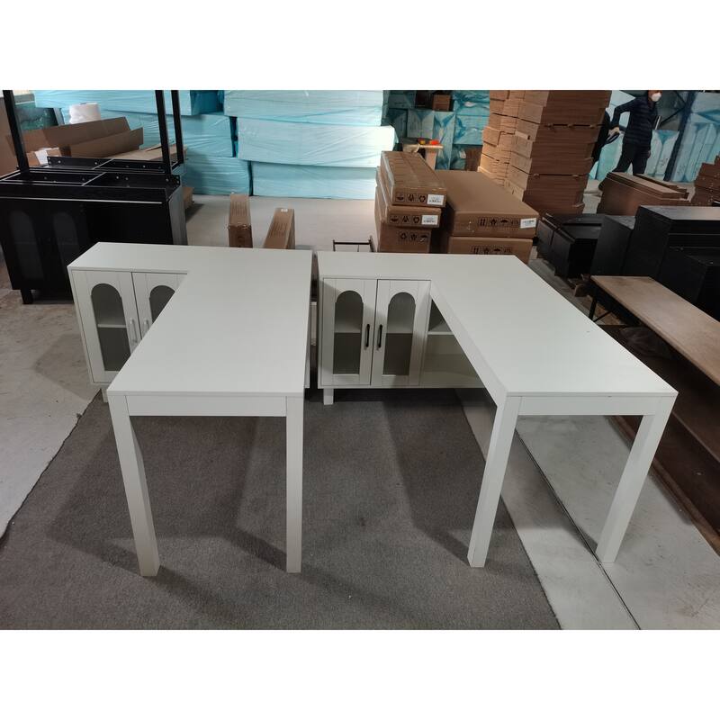 L Shaped Executive Desk with File Cabinet and Shelves, Corner Desk for Home Office