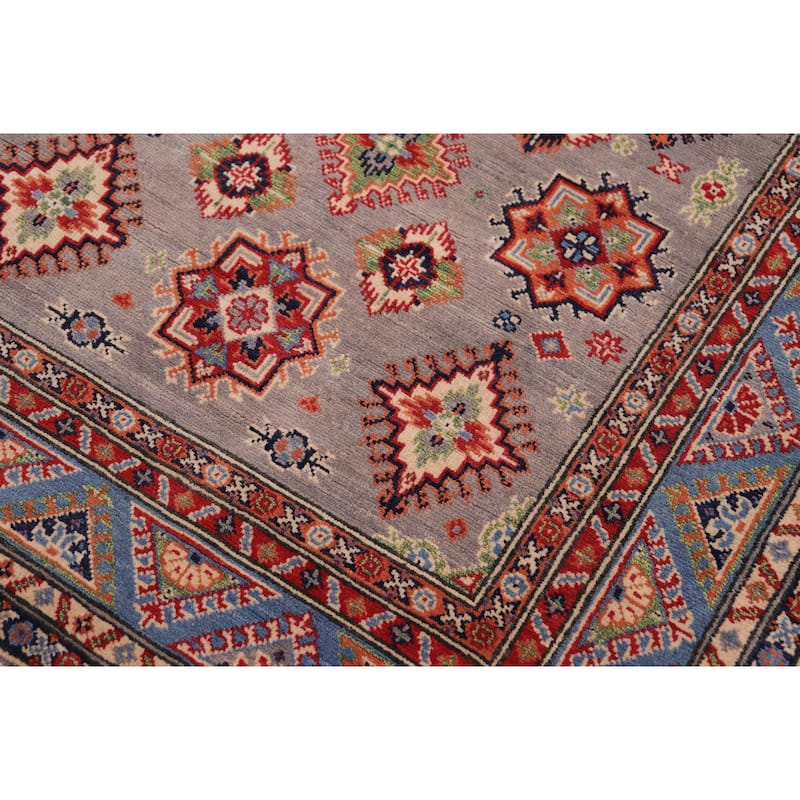 Rustic Kazak Angel Gray/Light Blue Wool Rug - 4'2'' x 6'1''
