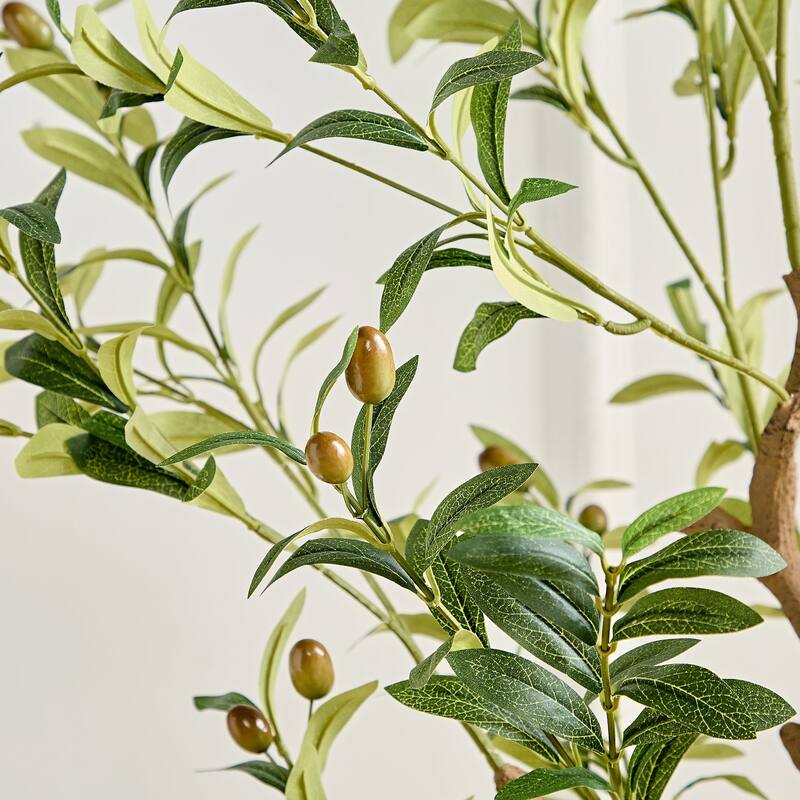 2 Pcs Artificial Olive Tree 59/71 Inch Tall Faux Silk Plant Indoor Fake Potted Tree with Wood Branches and Fruits