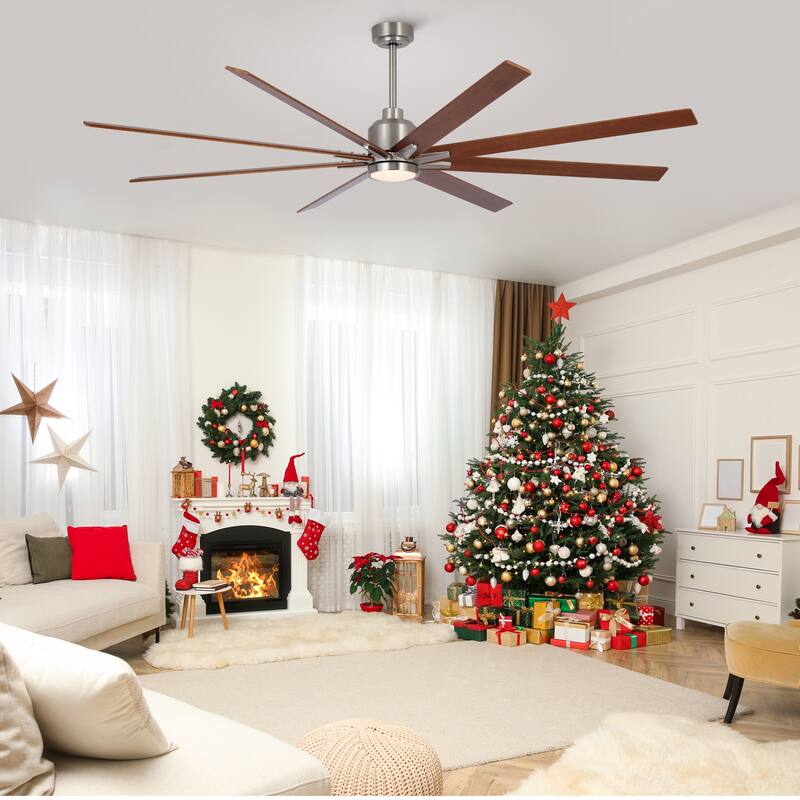 YUHAO 84 In. Indoor/Outdoor Modern Industrial Large Windmill Aluminum Blade Ceiling Fans With Lights, Quiet DC Motor and Remote