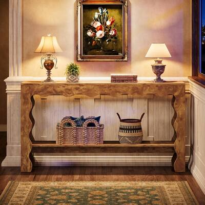 63 Inches Long Farmhouse Sofa Console Table with Scalloped Curves - 63"L*11.81"W*33.46"H