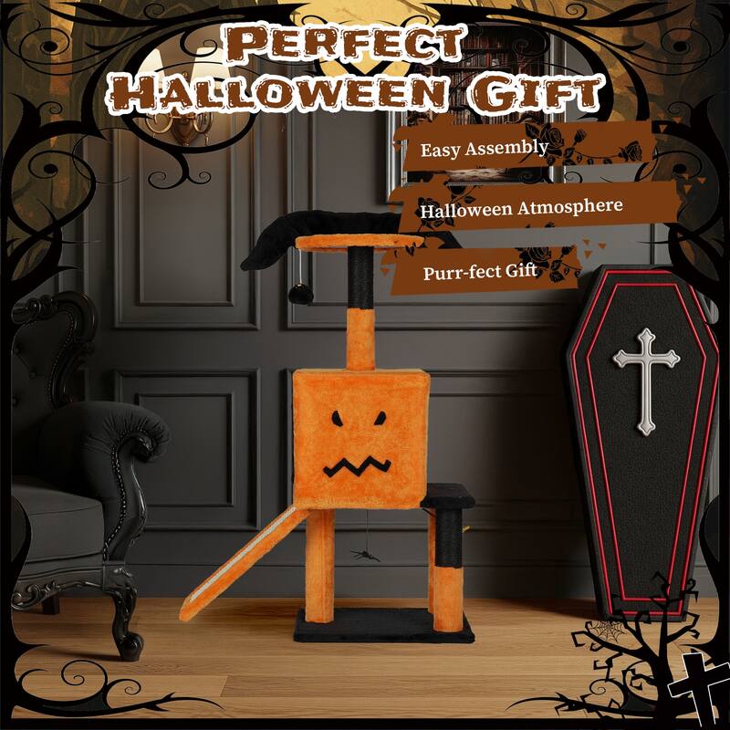 39" Halloween Cat Tree with Condo, Sisal Scratching Posts & Toys - 25.2" L × 12.0" W × 39.0" H