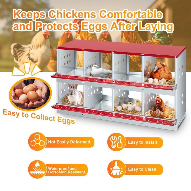 Chicken Nesting Box for Hens, Rabbits, Ducks - Red
