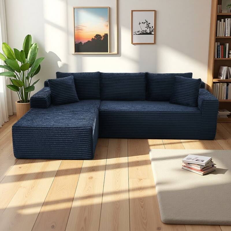 103.2" Corduroy L-Shaped Cloud Sectional Sofa with Deep Seats and No Assembly Required Modular Sleeper - Blue