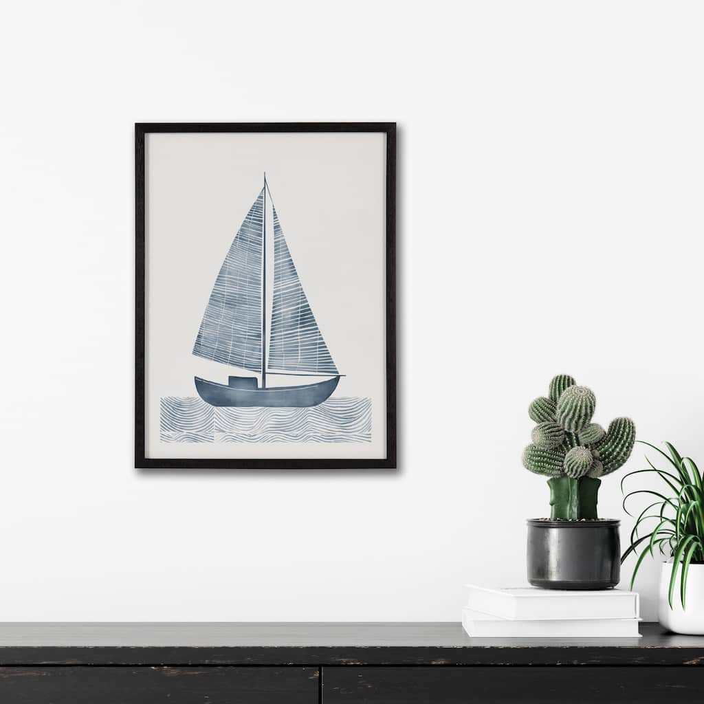 Kate and Laurel Gallery Nautical Blue Sailboat Print