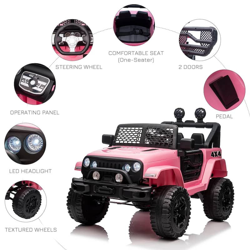 Pink Parent Remote Electric Truck Toy with Adjustable Speed, Off-Road Vehicle for Kids with LED, Electric Car with Seat Belts