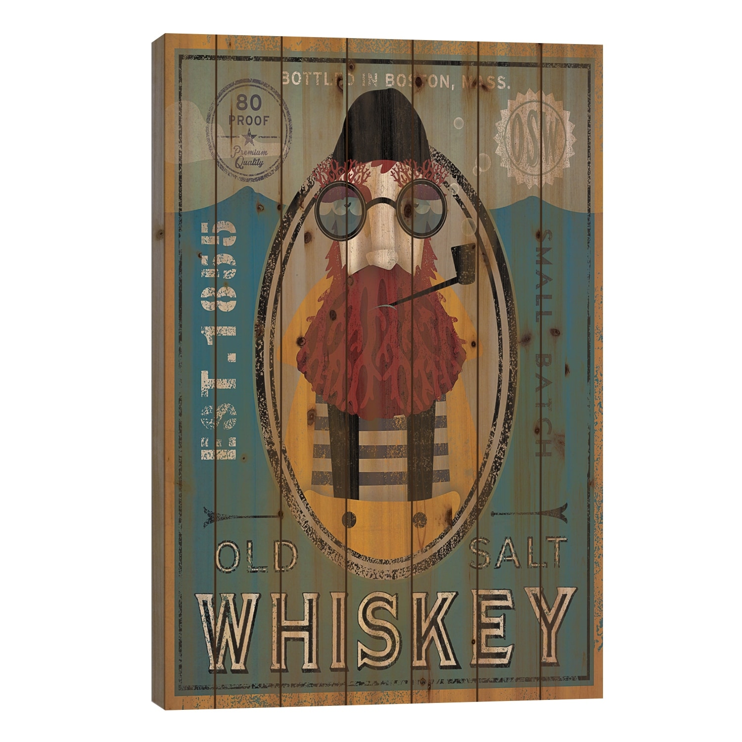 Old Salt Whiskey (Fisherman IV) Print On Wood by Ryan Fowler - Multi-Color