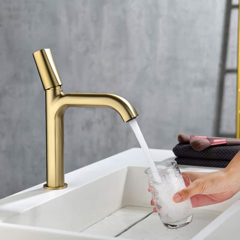 Single Handle Bathroom Sink Faucet Brass Deck Mount Modern 1 Hole Bathroom Vanity Basin Faucets Brushed Gold
