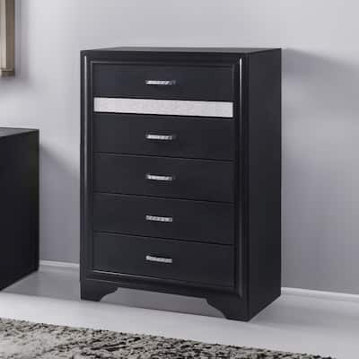 Wooden Drawer Chest with Hidden Jewelry Tray, Black