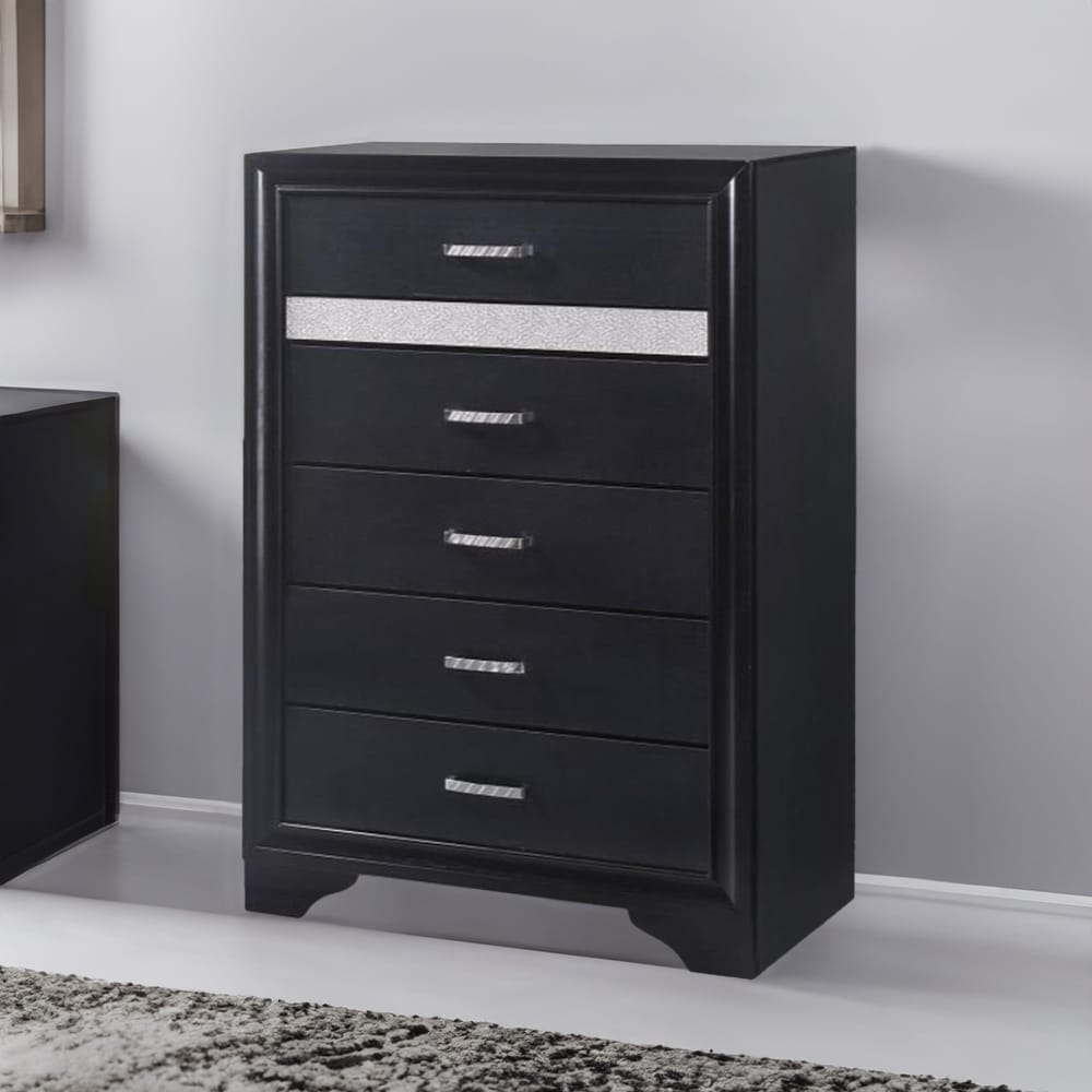 Wooden Drawer Chest with Hidden Jewelry Tray, Black