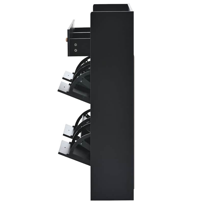 Roomfitters Modern Tipping Bucket Shoe Cabinet with 4 Flip Compartments, Multifunctional 2-Tier Shoe Storage Organizer