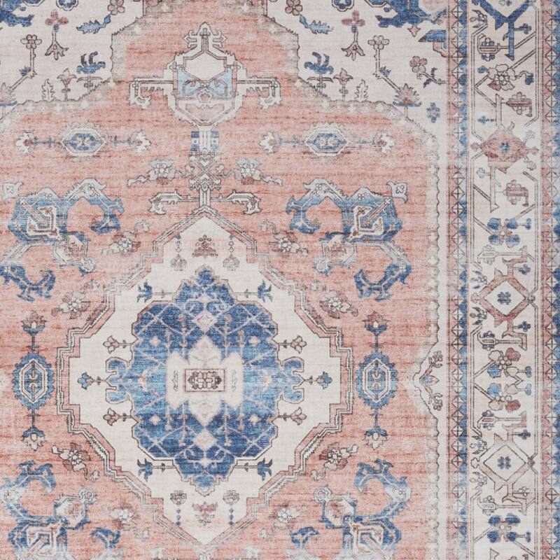 Power Loomed Distressed Floral Non Skid Stain Resistant Low Pile Area Rug - 118' X '94' X '0.25
