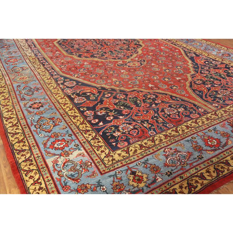 Hand Knotted Oriental 100% Wool Carpet Traditional Floral Red Bidjar Area Rug - 18' 11'' X 11' 7''