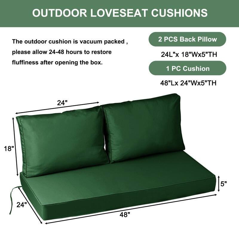 Outdoor Loveseat Cushion Set (Set of 1 Seats,48x24in, 2 Backs,24x18in )