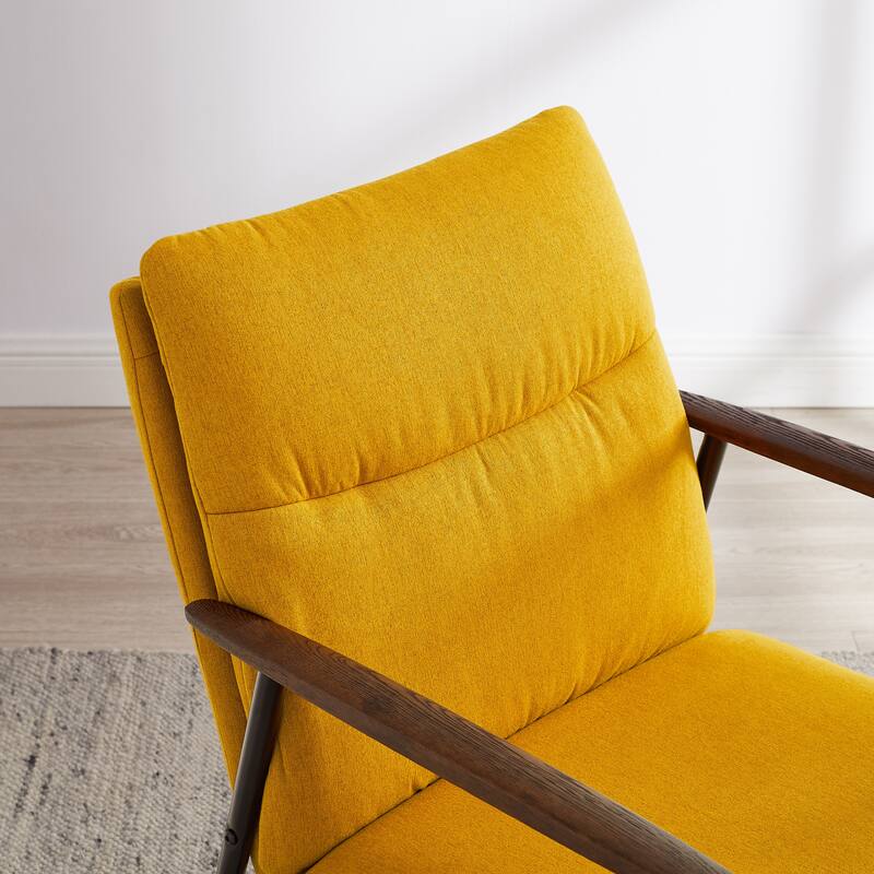 Minimalism Accent Side Chair with Metal Frame and Wooden Armrest