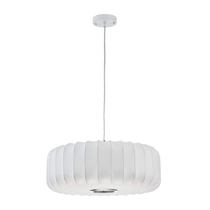 Dimmable Drum 1-Light Hanging Dining Pendant with Silk Shade - 20.1 in