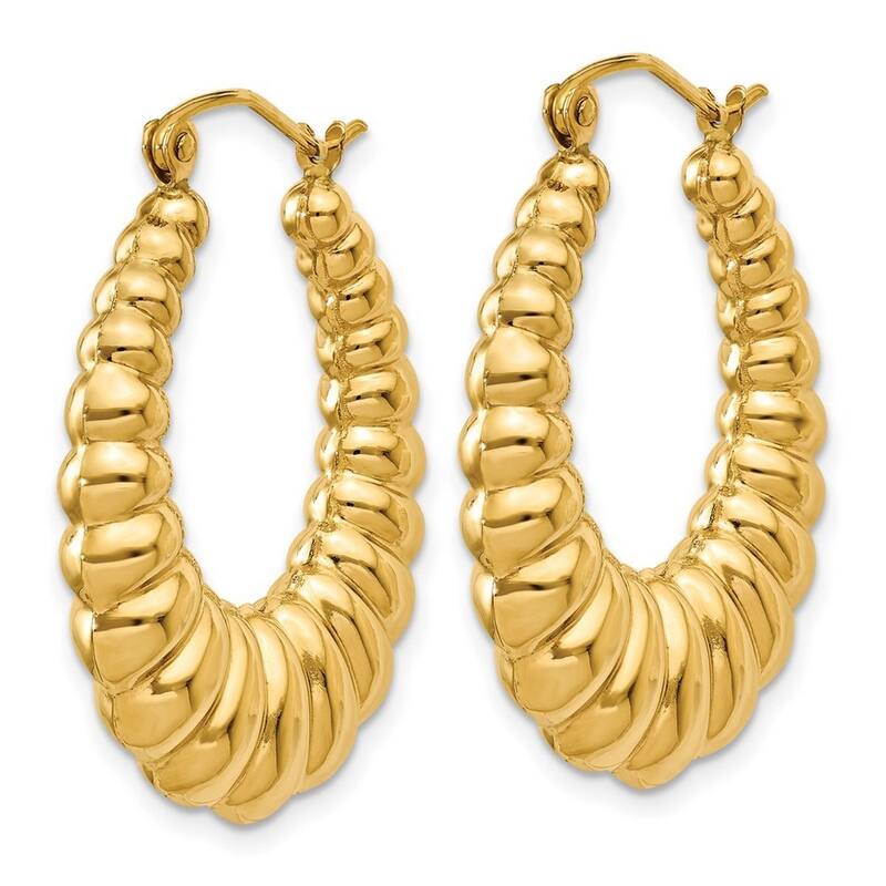 Curata 14k Yellow Gold Hollow Polished Scalloped Hoop Earrings - 13x5mm