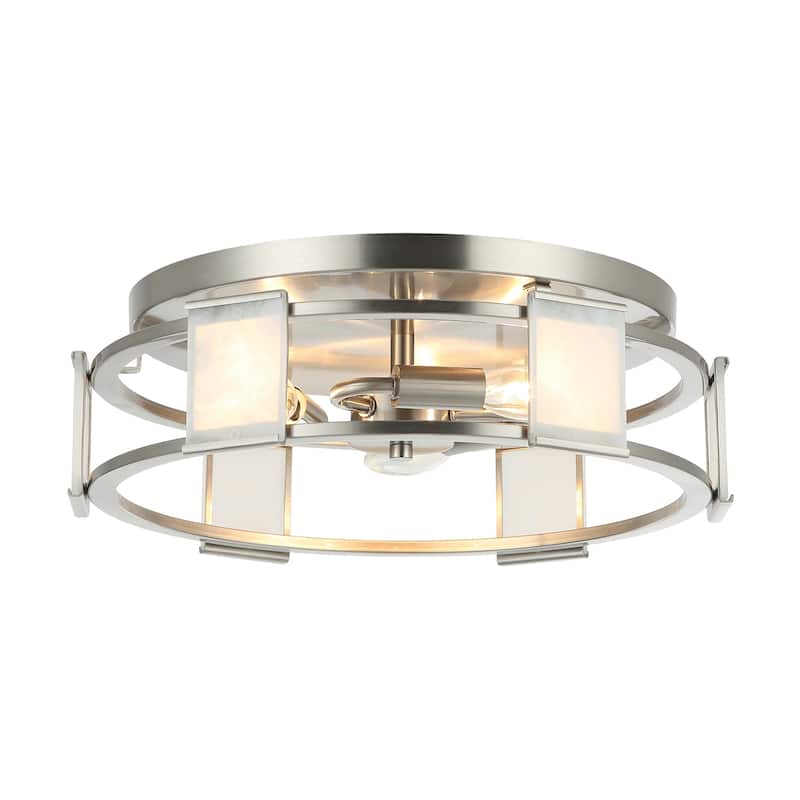 15" Modern Satin Nickel Round Glass Flush Mount Ceiling Light - Satin Nickel