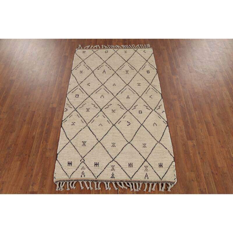 All-Over Trellis Moroccan Oriental Area Rug Handmade Wool Carpet - 3'11"x 6'9"