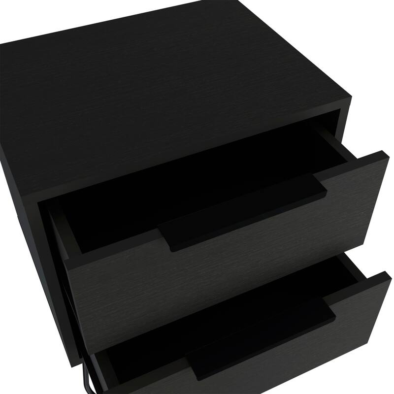 Black Wengue Two-Drawer Nightstand with Hairpin Legs