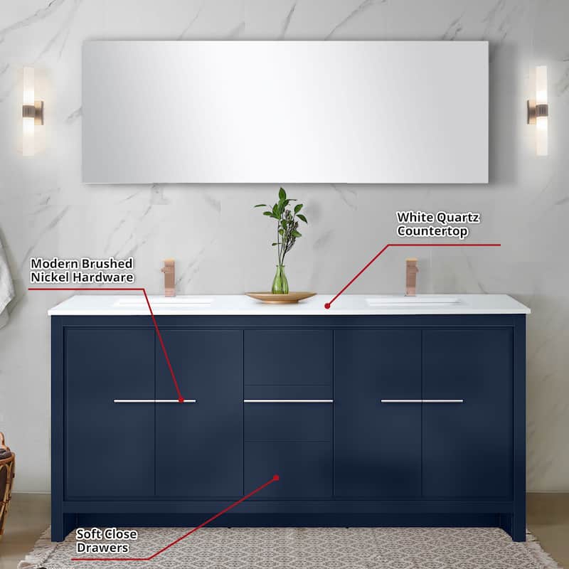 Lafarre Bath Vanity with Quartz Top, Sink, Mirror and Rose Gold Faucet