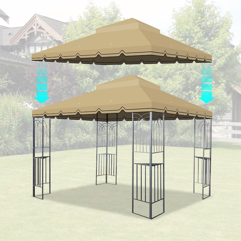 10x10 Ft Double Tiered Outdoor Patio Gazebo Replacement Canopy with UV Protection and Mosquito Netting