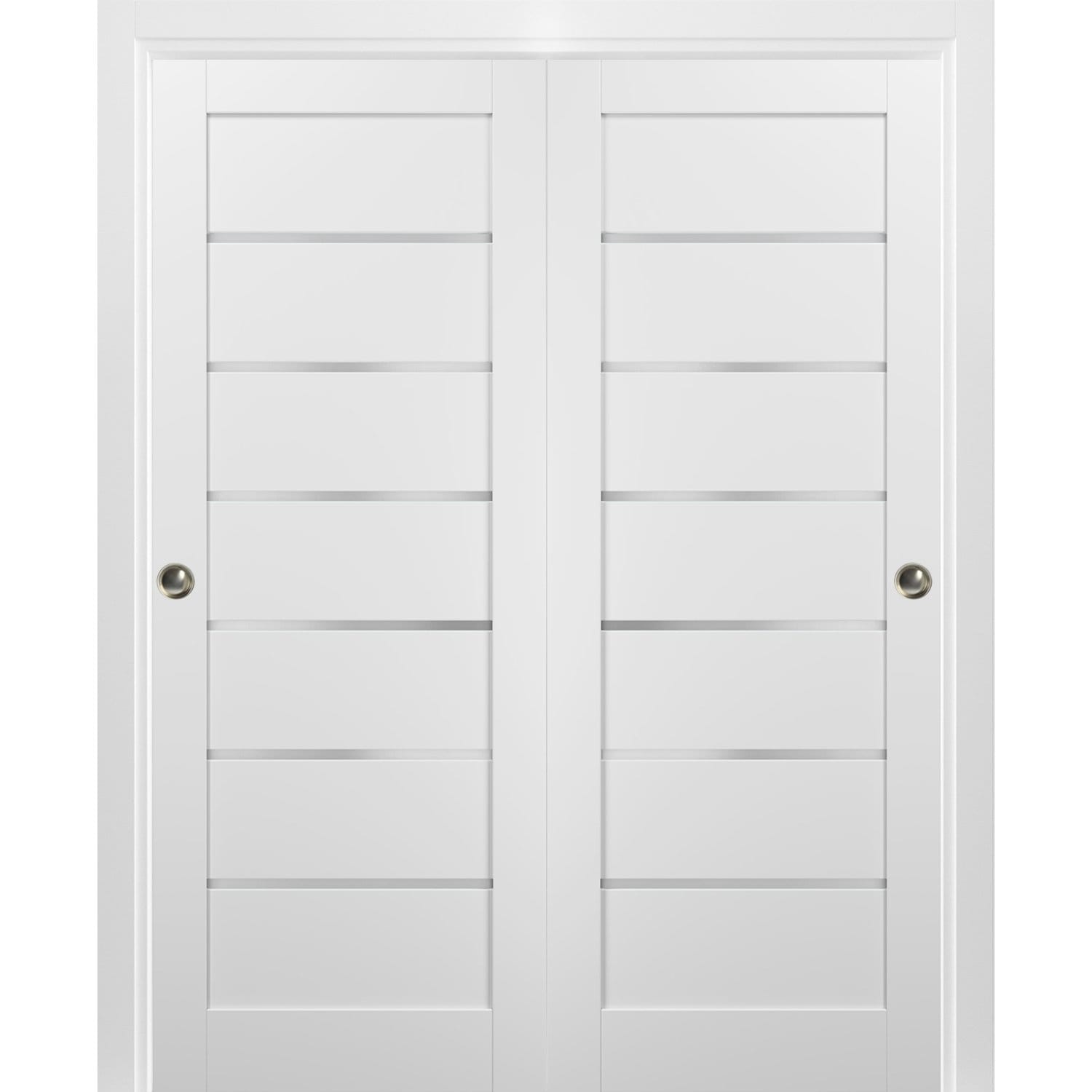 SartoDoors Quadro 4117 | Bedroom Door Interior Door | Solid Wood w/ Glass | Hardware Set | 36x80, White Silk Bathroom Door