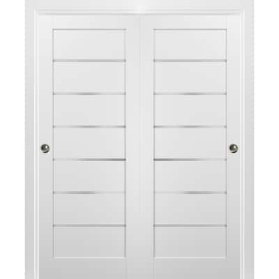 Sliding Closet Bypass Doors hardware / Quadro 4117 White Silk Frosted Opaque Glass