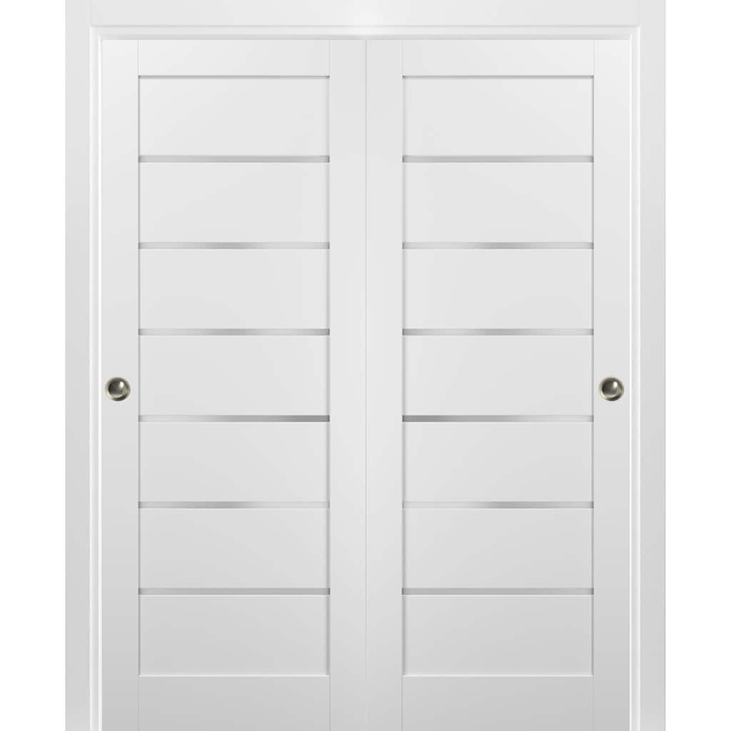 Sliding Closet Bypass Doors hardware / Quadro 4117 White Silk Frosted Opaque Glass