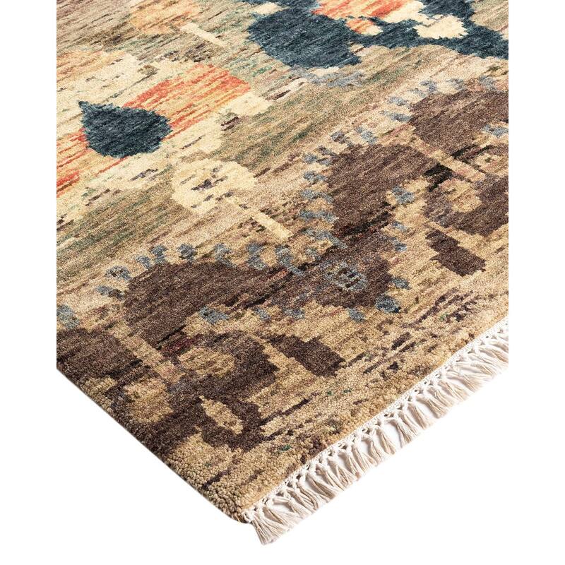 Ikat One-of-a-Kind Handmade Area Rug - Brown, 7' 10" x 10' 1" - 7' 10" x 10' 1"