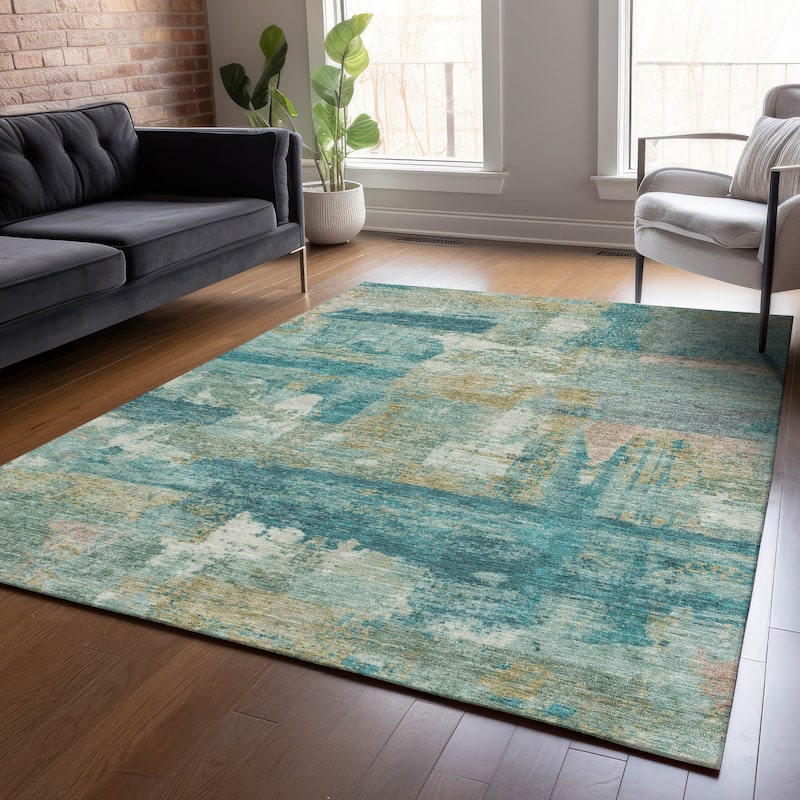 Machine Washable Indoor/Outdoor Contemporary Chantille Rug