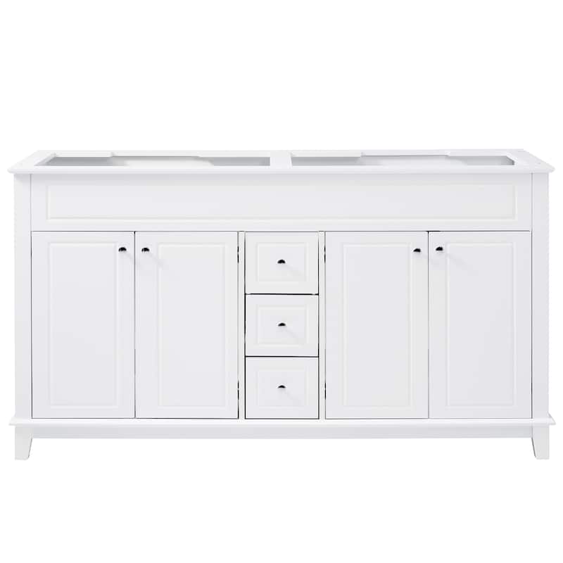 Christopher Knight Home - 58" Classic Wood Bathroom Vanity Cabinet with 3 Drawers & 4 Doors, Soft-Close, White.