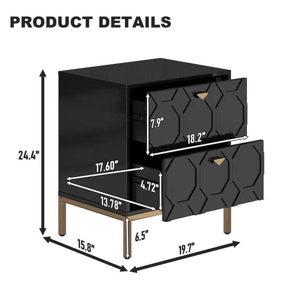dimension image slide 0 of 4, Clihome Wooden 2-Drawer Storage Nightstand