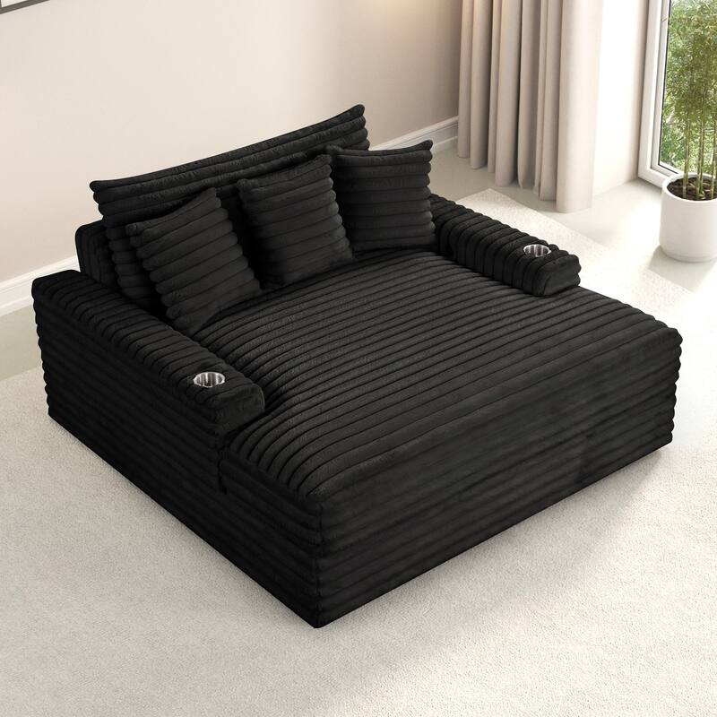 Furniture of America Venden Modern Chenille Padded 2-Seater Chaise Loveseat with USB Charger and Cup Holders
