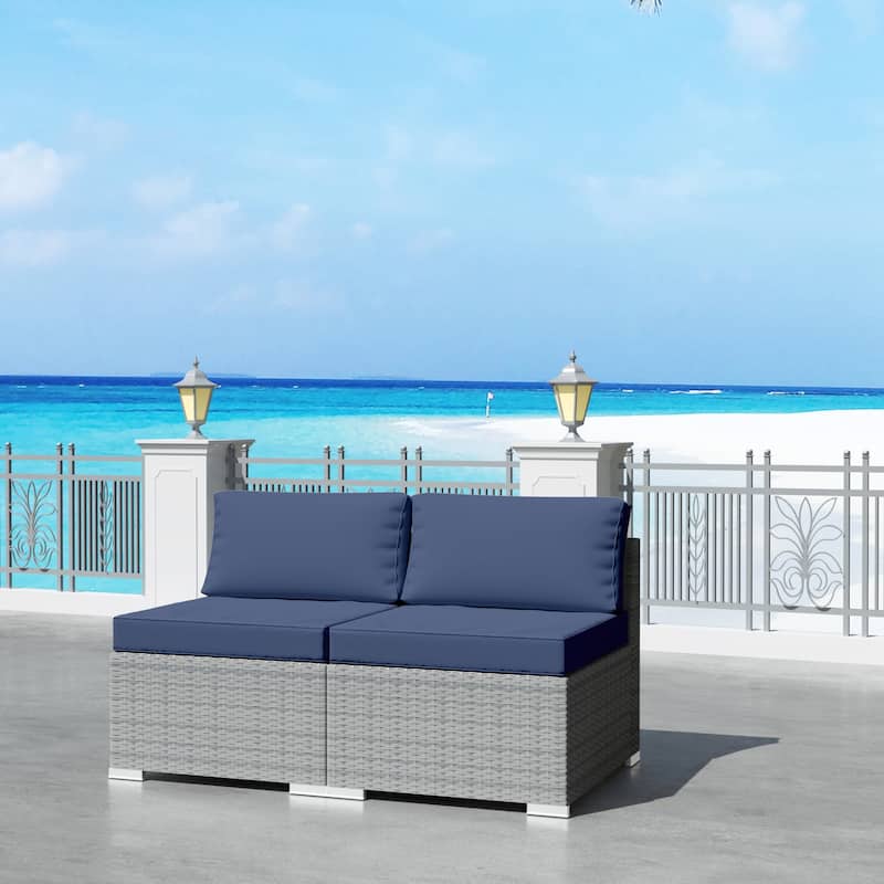 2-Piece Wicker Outdoor Patio Rattan Furniture Sectional Conversation Set with Cushion